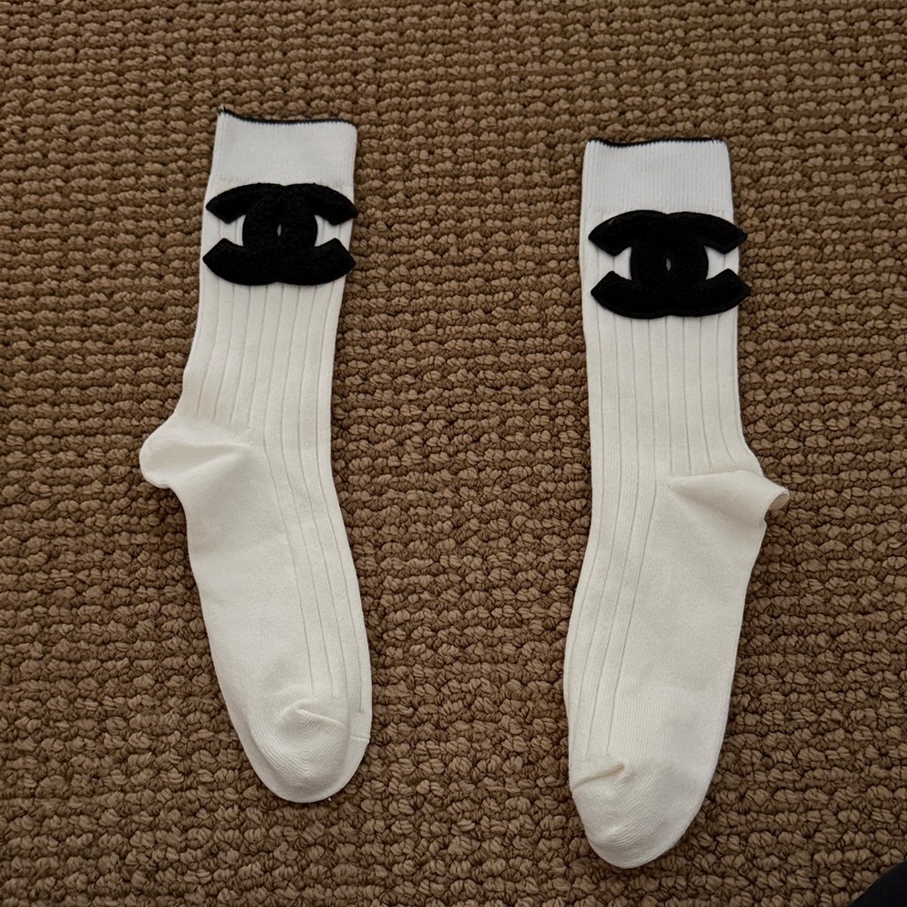 Chic White Socks with Black Accents